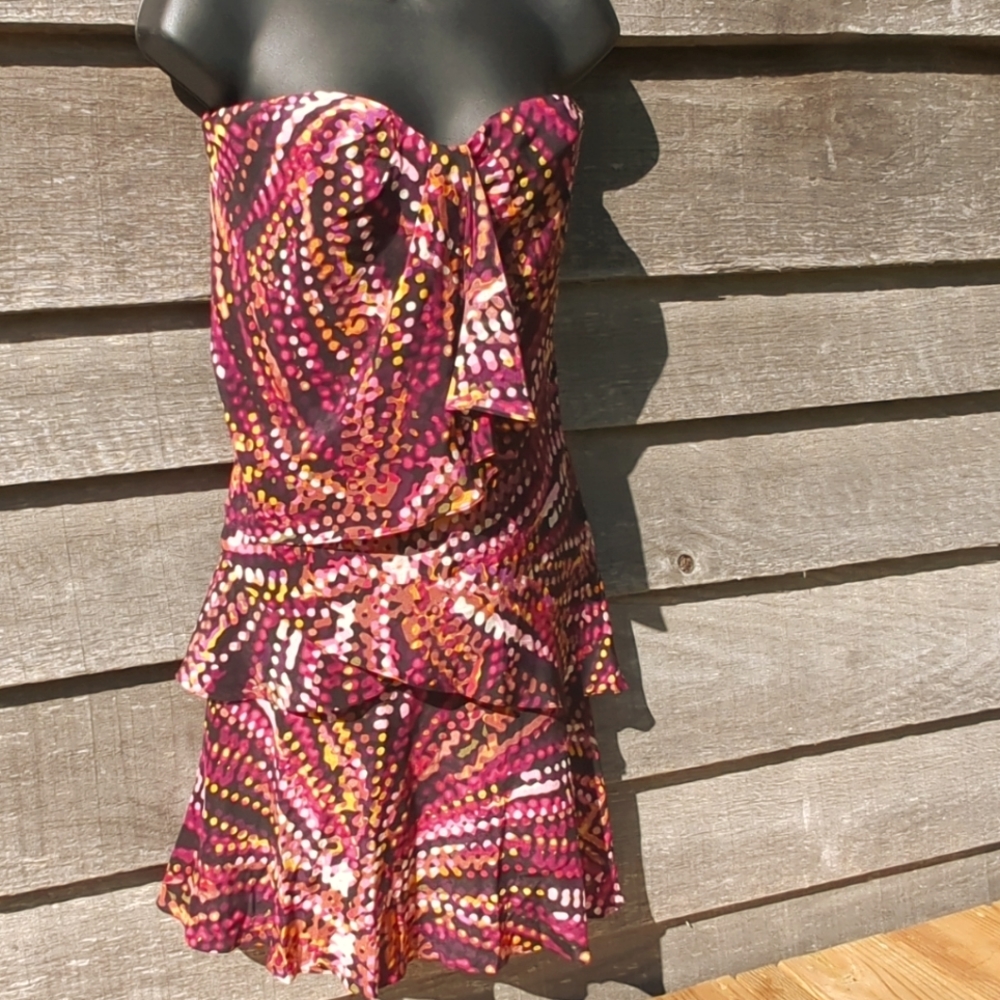 Strapless BCBG MAXAZRIA Silk Mini DRESS Layered Size 2 Multi Color